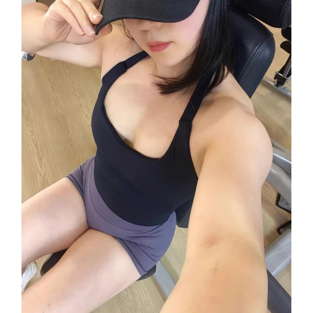 Seamless Halter Top Backless Longline Strappy Padded Sports Top Women Built-in Bra Removable Cups Activewear Yoga Tank Tops