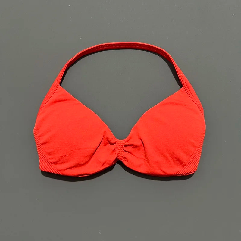 EASYFIT Strappy Bra Gym Top Women High Support Thin Strap Halter Sports Seamless Bras Scrunch Push-up Workout Yoga Tank Tops
