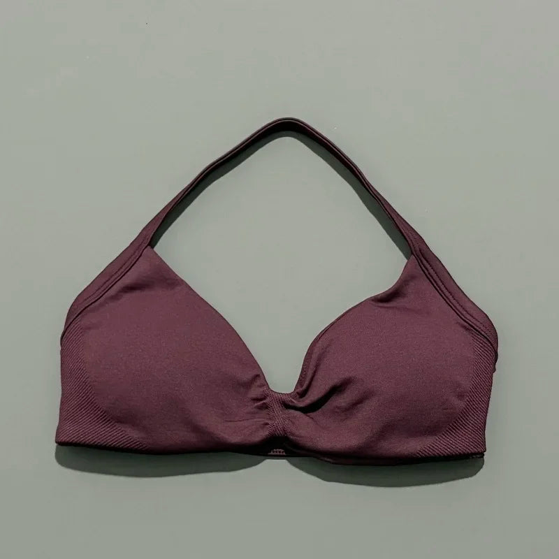 EASYFIT Strappy Bra Gym Top Women High Support Thin Strap Halter Sports Seamless Bras Scrunch Push-up Workout Yoga Tank Tops