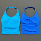 Gym Longline Halter Top Woman Seamless Yoga Tank Removable Chest Pad Push-up Sports Vest Fitness Workout Running Tops