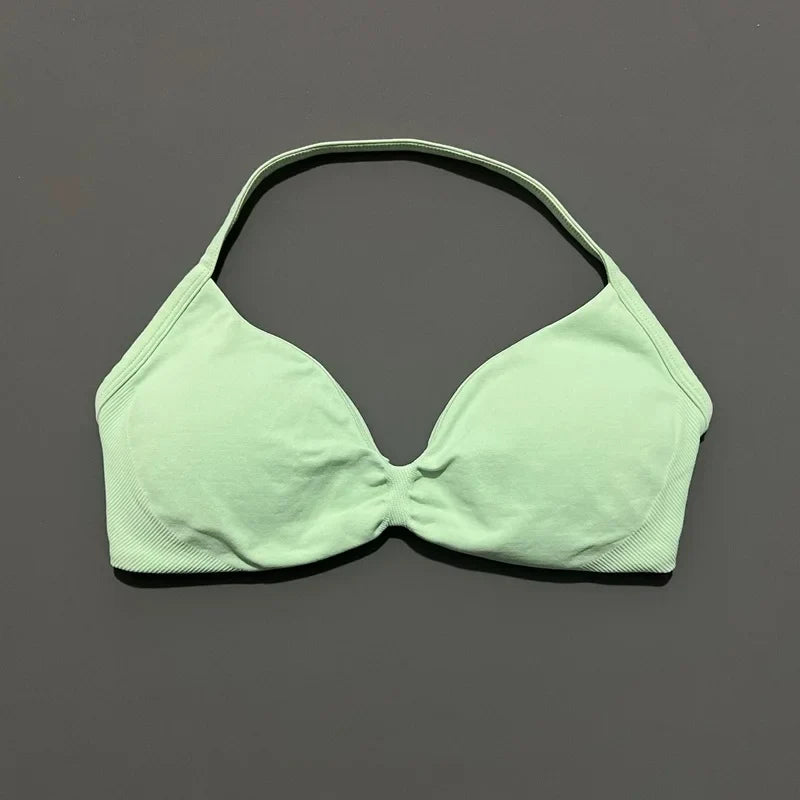 EASYFIT Strappy Bra Gym Top Women High Support Thin Strap Halter Sports Seamless Bras Scrunch Push-up Workout Yoga Tank Tops