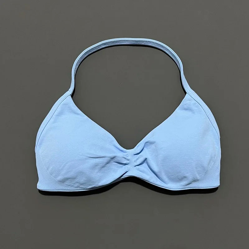 EASYFIT Impact Strappy Bra Gym Top Women High Support Thin Strap Halter Sports Seamless Bras Scrunch Push-up Workout Yoga Tanks