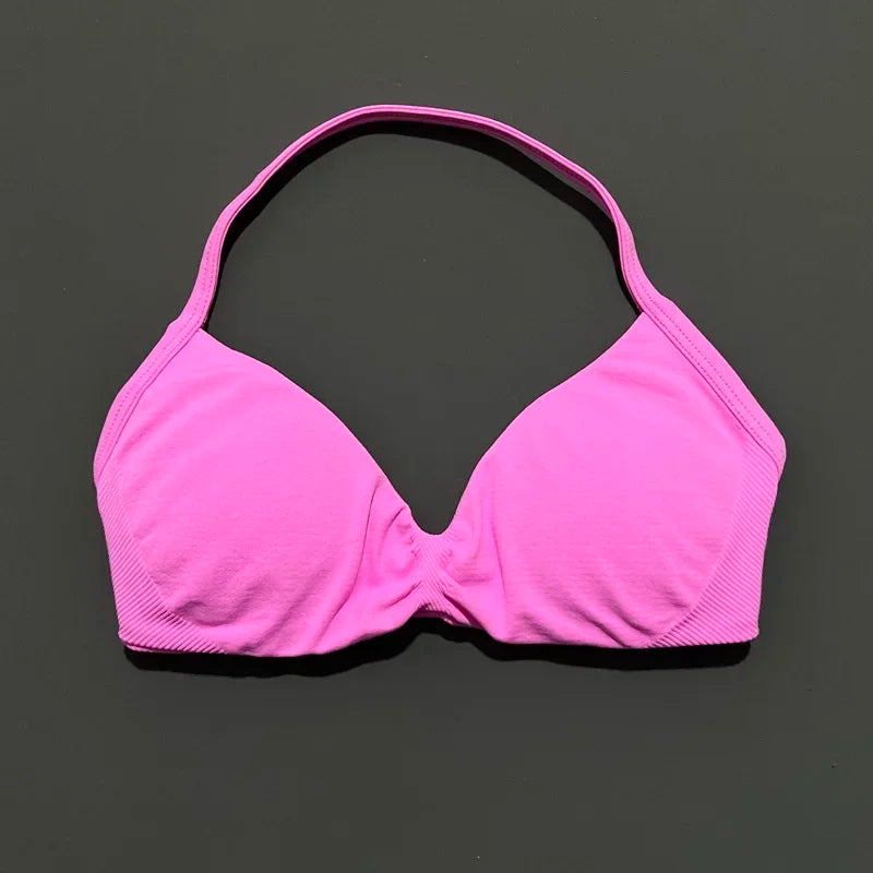 EASYFIT Strappy Bra Gym Top Women High Support Thin Strap Halter Sports Seamless Bras Scrunch Push-up Workout Yoga Tank Tops