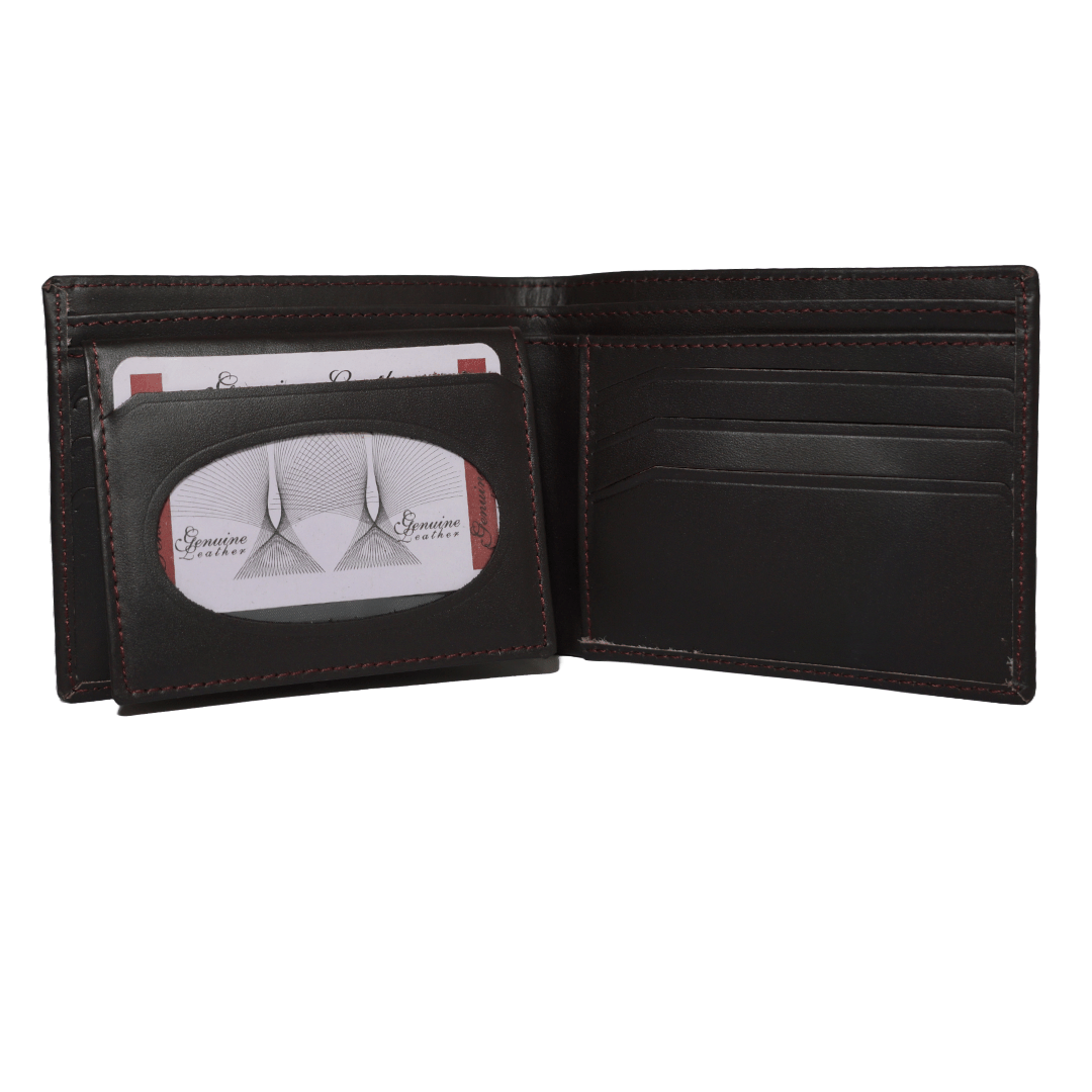 Premium Dark Brown Leather Wallet with ID Window – Sleek and Functional - CARDSWAP